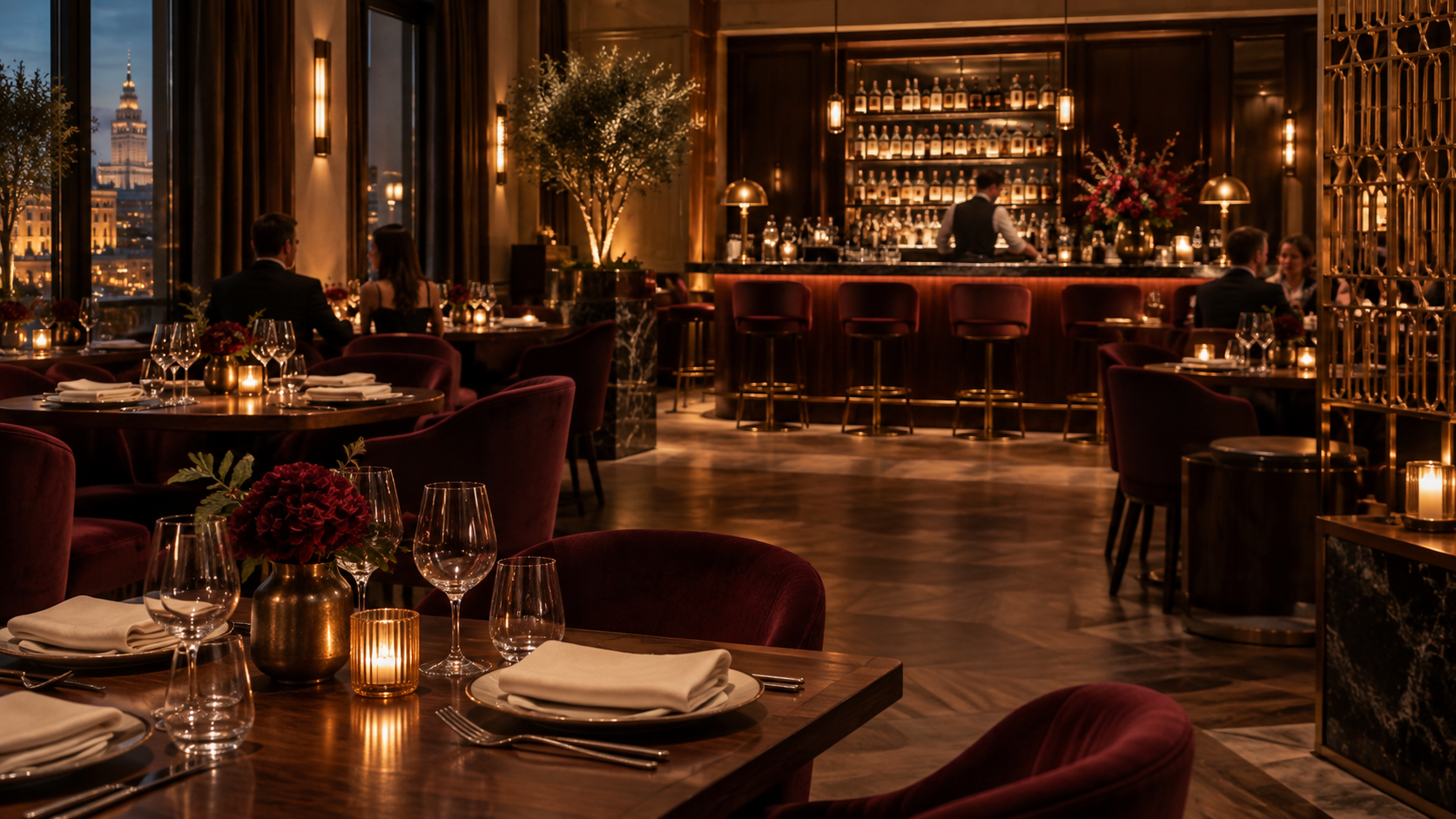 Ciepłe wnętrze restauracji Stół Wieczorny